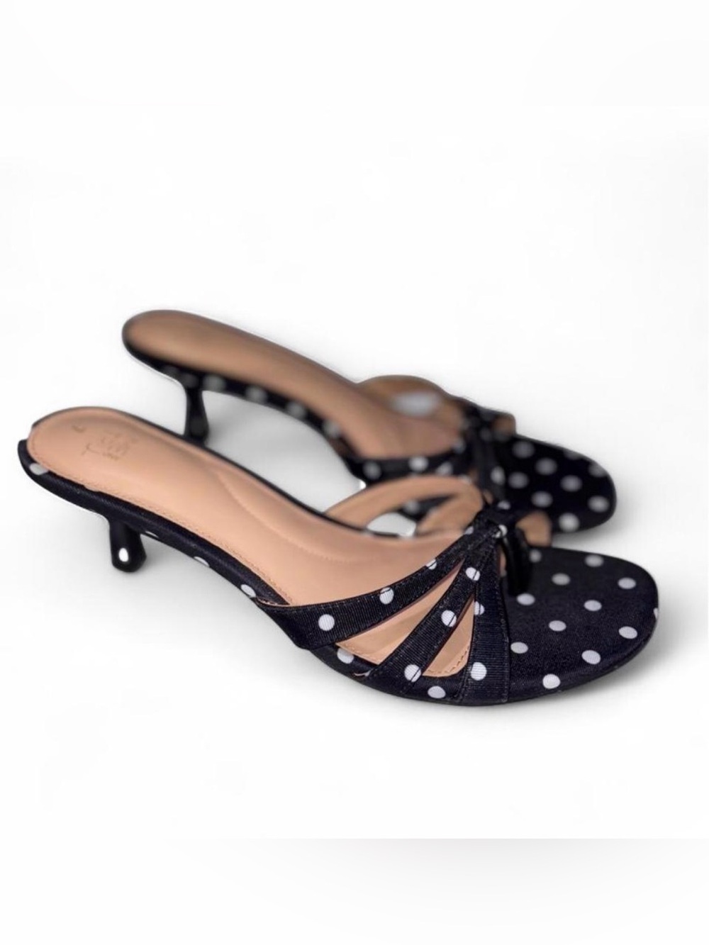 Time and tru Black Polka Dot Kitten Heel Sandals - size 7